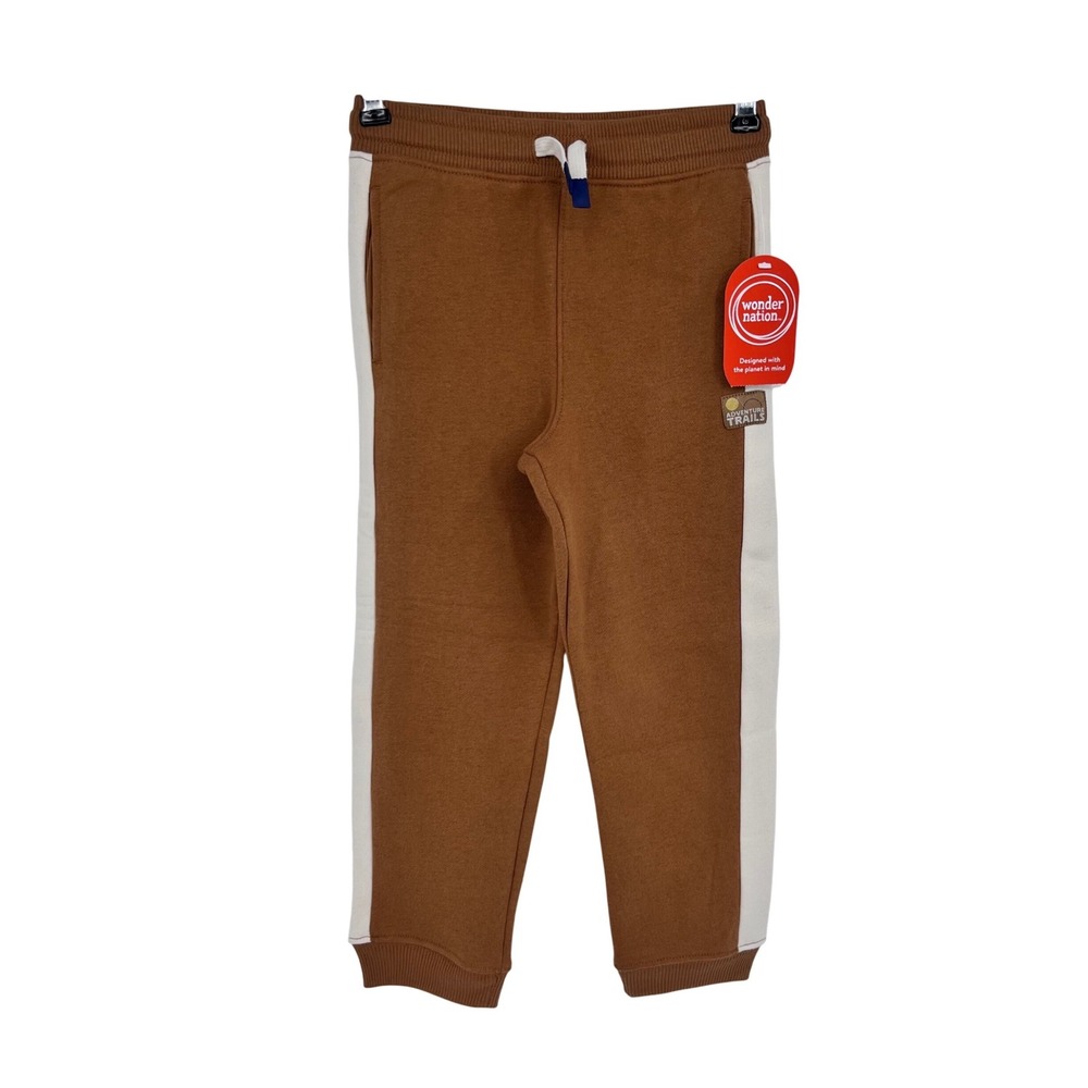 Fleece Jogger Boys Size 6 Brown Cream Side‎ Stripe Sporty Activewear Sporty Cozy